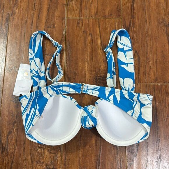 NWT Shade & Shore 34DD Push-Up Knot Detail Blue Floral Bikini Top Tropical - Picture 5 of 7